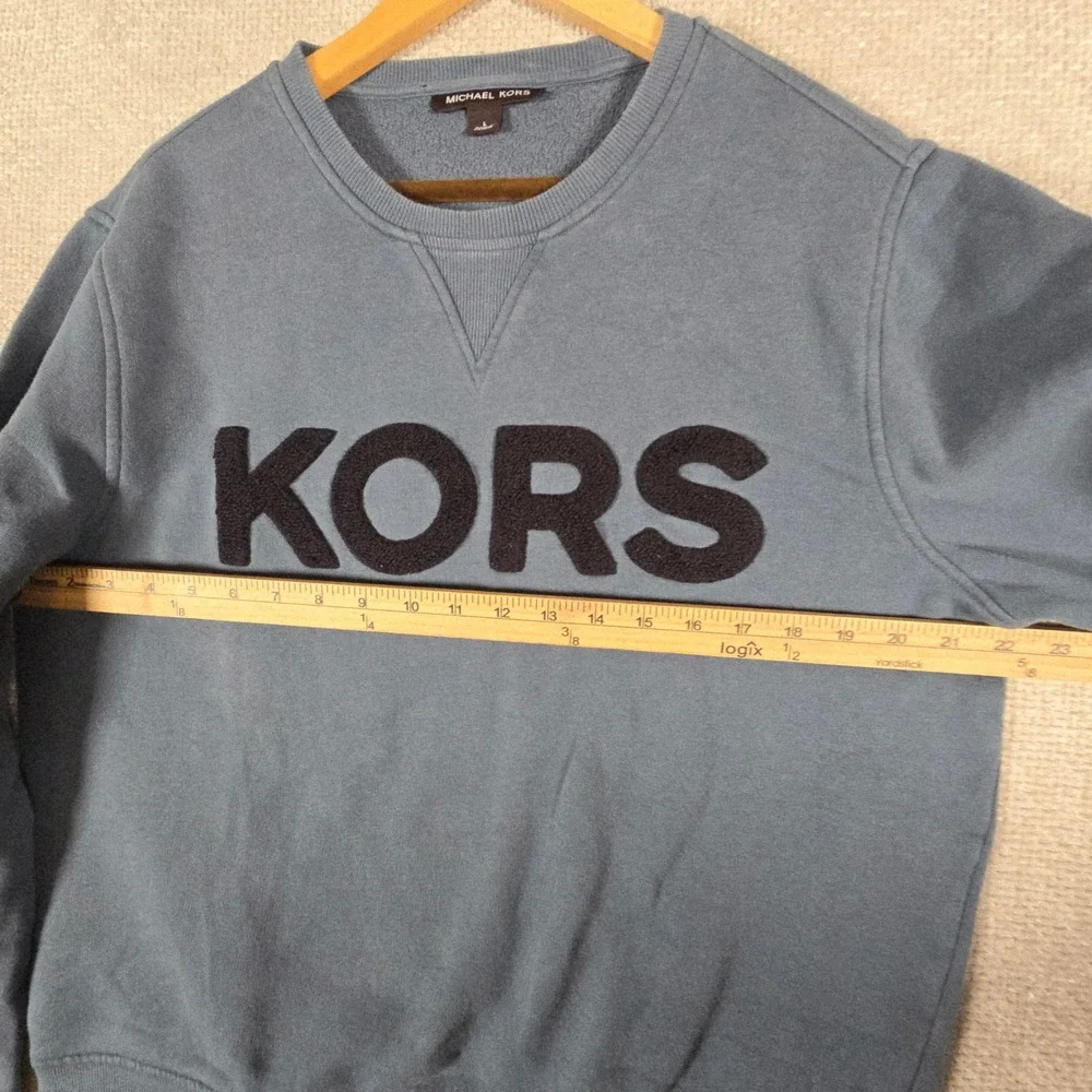 Michael Kors‎ Womens Blue Chenille Logo Crewneck Sweatshirt Size Large